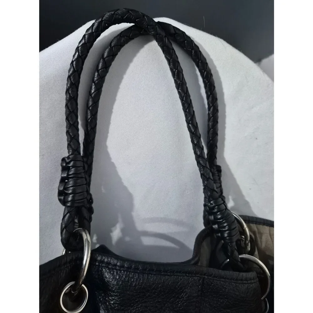 Elliott Lucca Black Pebble Leather Drawstring Hobo